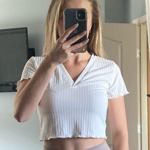Shein white v neck crop top